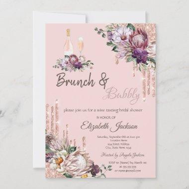 Tropical Flowers Drips Pink Brunch & Bubbly Invitations