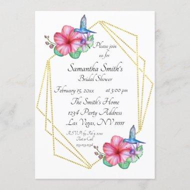Tropical Flowers Hummingbird Bridal Shower Invitations