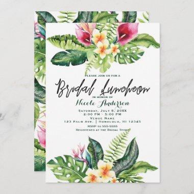 Tropical Flowers & Leaves Floral Bridal Luncheon Invitations