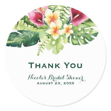Tropical Flowers Leaves Floral  Favor Classic Round Sticker
