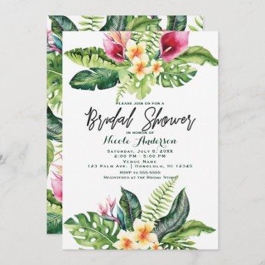 Tropical Flowers & Leaves Floral Bridal Shower Invitations