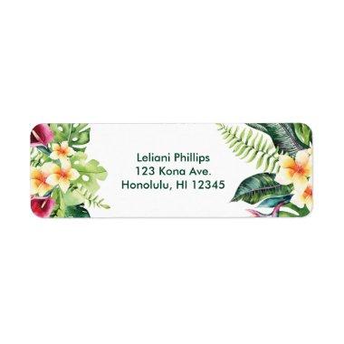 Tropical Flowers Leaves Floral Bridal Shower Party Label