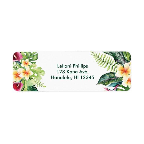 Tropical Flowers Leaves Floral  Party Label