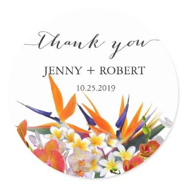 Tropical Flowers Wedding Favor Business Thank You Classic Round Sticker