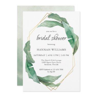 Tropical Foliage Modern Geometric Bridal Shower Invitations