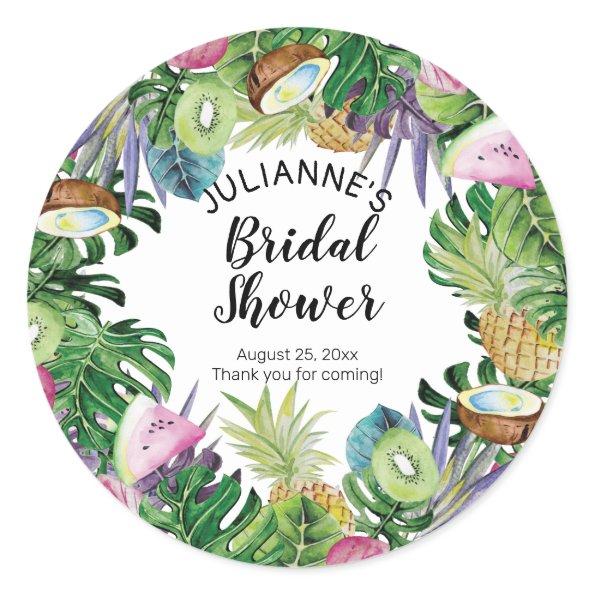 Tropical Fruit | Greenery Summer Bridal Shower Classic Round Sticker