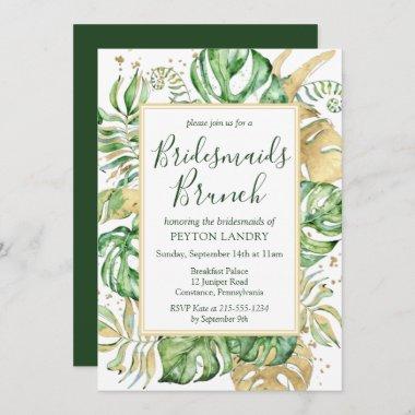 Tropical Gold & Green Bridesmaids Brunch Invitations