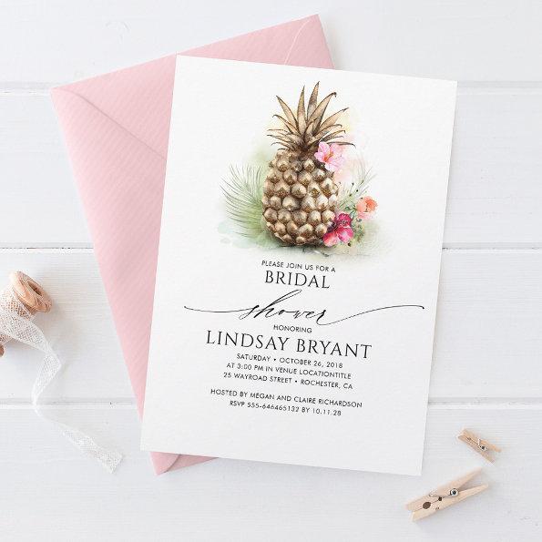Tropical Gold Pineapple Beach Floral Bridal Shower Invitations