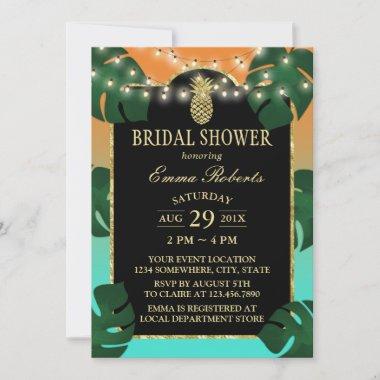 Tropical Gold Pineapple Elegant Luau Bridal Shower Invitations