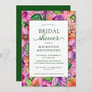 Tropical Green Floral Bridal Shower Invitations