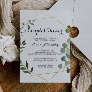 Tropical Green Leaves Couples Shower Invitations
