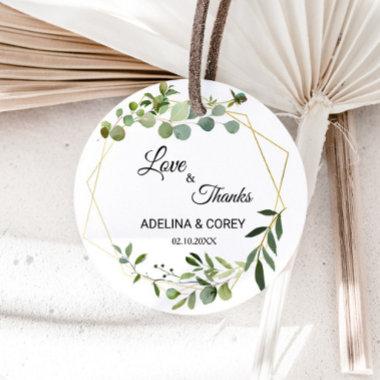 Tropical Green Leaves Love & Thanks Wedding Classic Round Sticker