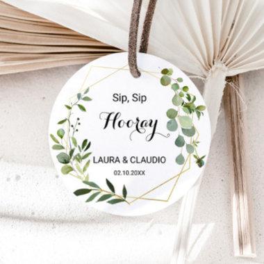 Tropical Green Leaves Sip Sip Hooray Wedding Classic Round Sticker