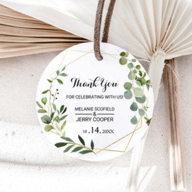 Tropical Green Leaves Thank you Favor Classic Round Sticker