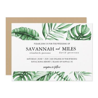 Tropical Green Palm Leaf Border Wedding Invitations