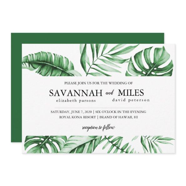 Tropical Green Palm Leaf Border Wedding
