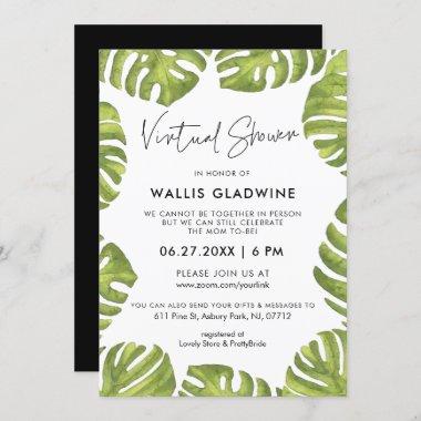Tropical green palm leaves Virtual baby shower Invitations