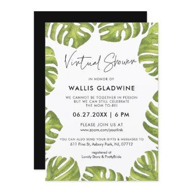 Tropical green palm leaves Virtual baby shower
