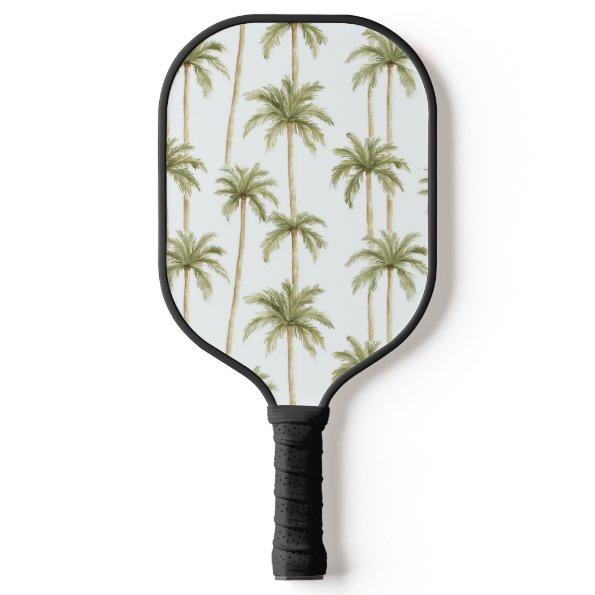 Tropical Green White Palm Trees Pickleball Paddle