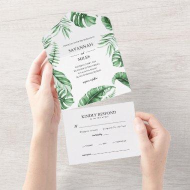 Tropical Greenery All in One Wedding Invite