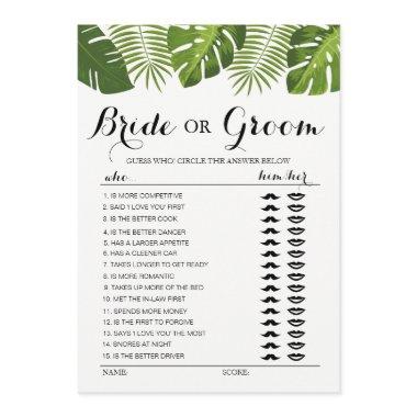 Tropical Greenery Bride or Groom game editable