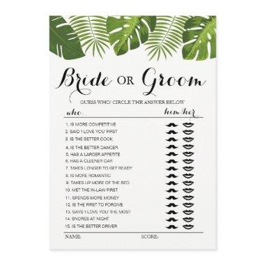 Tropical Greenery Bride or Groom game editable Invitations