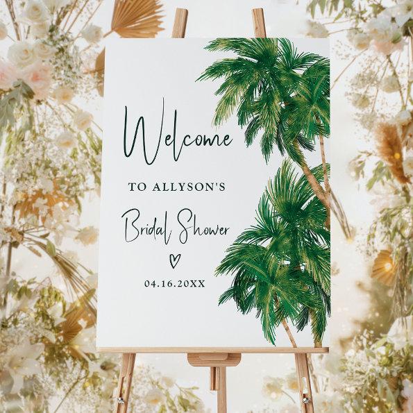 Tropical greenery palm bridal shower welcome foam board