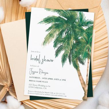 Tropical greenery script palm tree bridal shower Invitations
