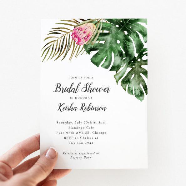 Tropical Greenery Watercolor Bridal Shower Invitations