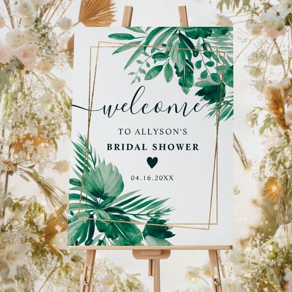 Tropical greenery watercolor bridal shower welcome foam board