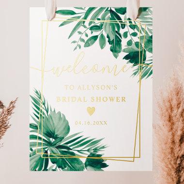 Tropical greenery watercolor bridal shower welcome foil prints