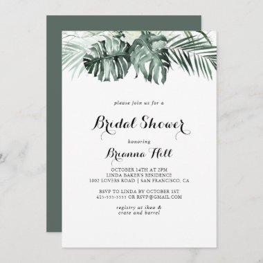 Tropical Greenery White Floral Bridal Shower Invitations
