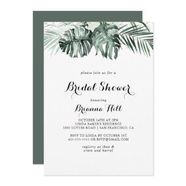 Tropical Greenery White Floral Bridal Shower Invitations