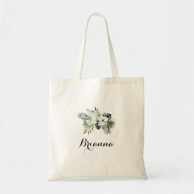 Tropical Greenery White Floral Bridesmaid Tote Bag
