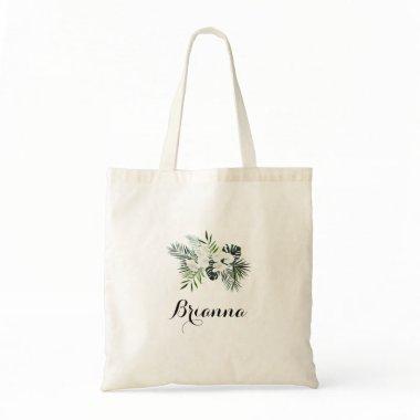 Tropical Greenery White Floral Bridesmaid Tote Bag