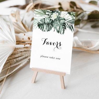 Tropical Greenery White Floral Favors Sign