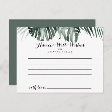 Tropical Greenery White Floral Wedding Advice Card