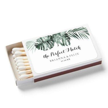 Tropical Greenery White Floral Wedding Favor Matchboxes