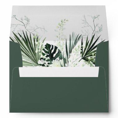 Tropical Greenery White Floral Wedding Invitations Envelope