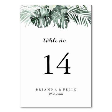 Tropical Greenery White Floral Wedding Table Number