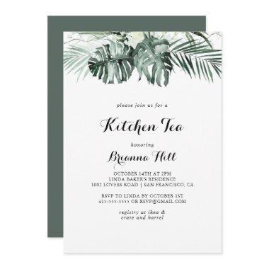 Tropical Greenery White Kitchen Tea Bridal Shower Invitations