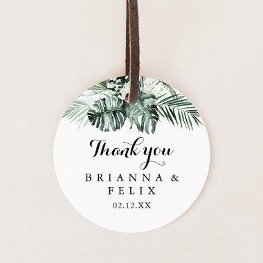 Tropical Greenery White Thank You Wedding Favor Classic Round Sticker