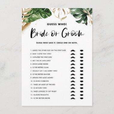 Tropical Guess Who Bride or Groom Bridal Shower Enclosure Invitations