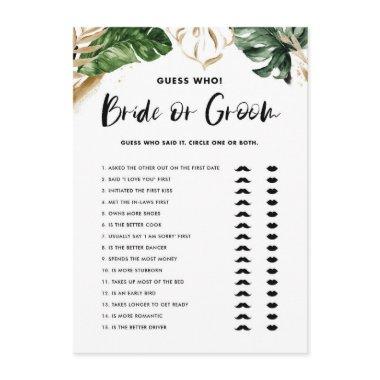 Tropical Guess Who Bride or Groom Bridal Shower Enclosure Invitations