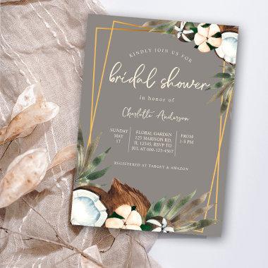 Tropical Hawaiian Floral & Coconut Bridal Shower Invitations