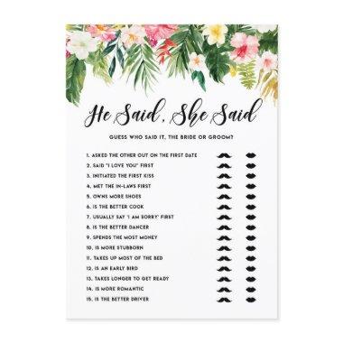 Tropical He Said She Said Bride or Groom Game Invitations