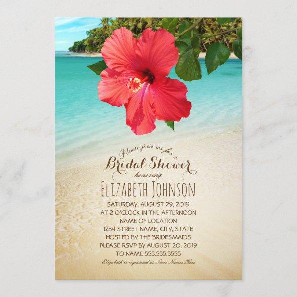 Tropical Hibiscus Beach Themed Bridal Shower Invitations