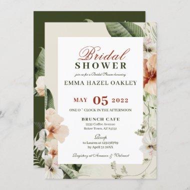 Tropical hibiscus boho pastel Bridal Shower Invitations