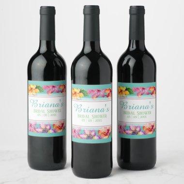 Tropical Hibiscus Bridal Shower Wine Label
