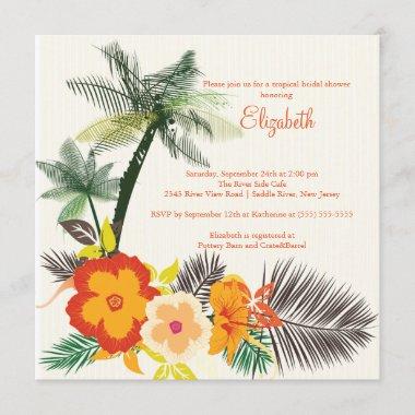 Tropical Hibiscus Flowers Bridal Shower Invitations